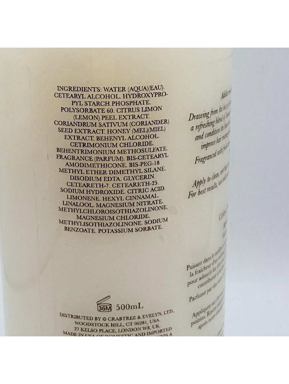 Crabtree Evelyn Citron Honey Coriander Hair Conditioner 16.9oz NOS